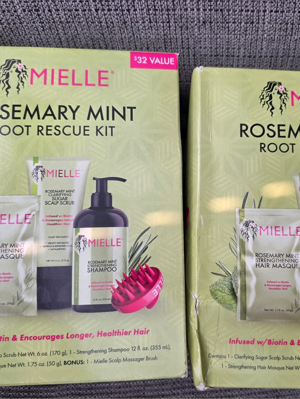 Mielle Rosemary Mint Root Rescue Kit 4pc Hair Care Set  Scalp Massager Biotin X2
